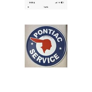 Pontiac Service Tin Metal Sign Chief Emblem Auto Shop Car Garage Vintage